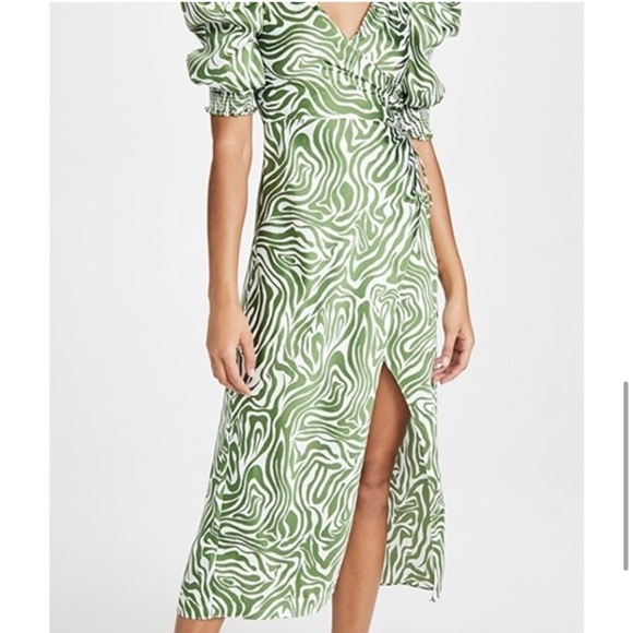 NWOT Cinq a Sept Kacy Green Zebra Print Silky Dress Size 4 - Picture 2 of 13